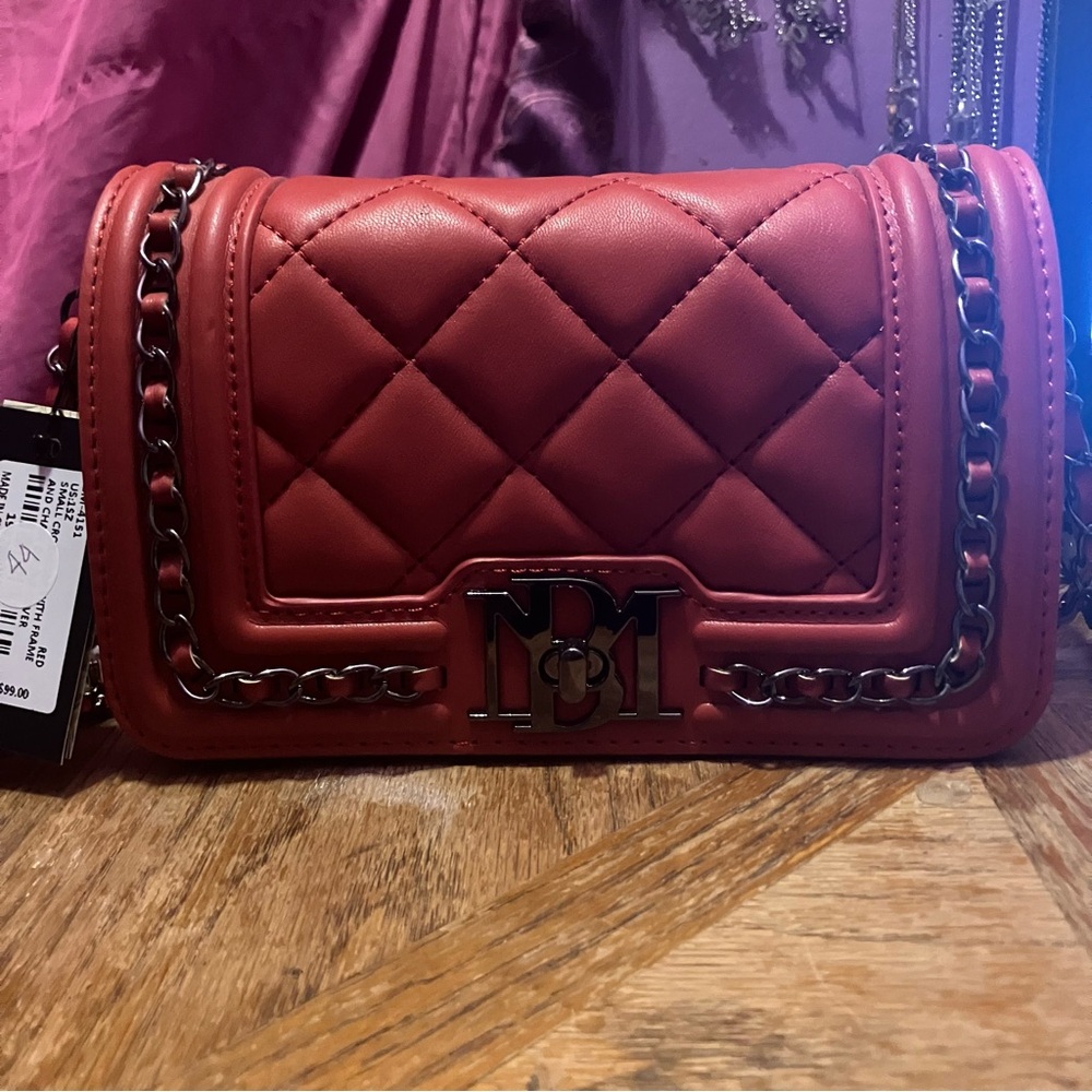 Badgley Mischka Red Quilted Crossbody Bag